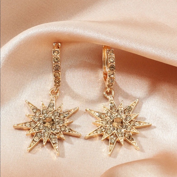 Starburst Rhinestone Hoop Earrings - Picture 1 of 10